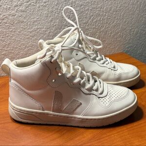 White Lace-Up Sneakers with Suede Accent